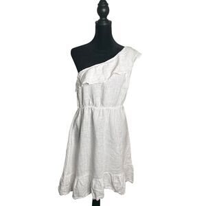 Valentina Naldi One Shoulder Ruffle Linen Dress White Size S‎ Cottage Coastal